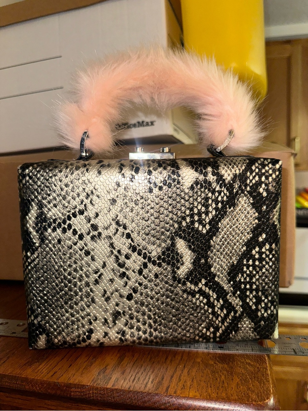 Snake Purse with Pink Fur Handle - can be crossbody (has strap that is included)
